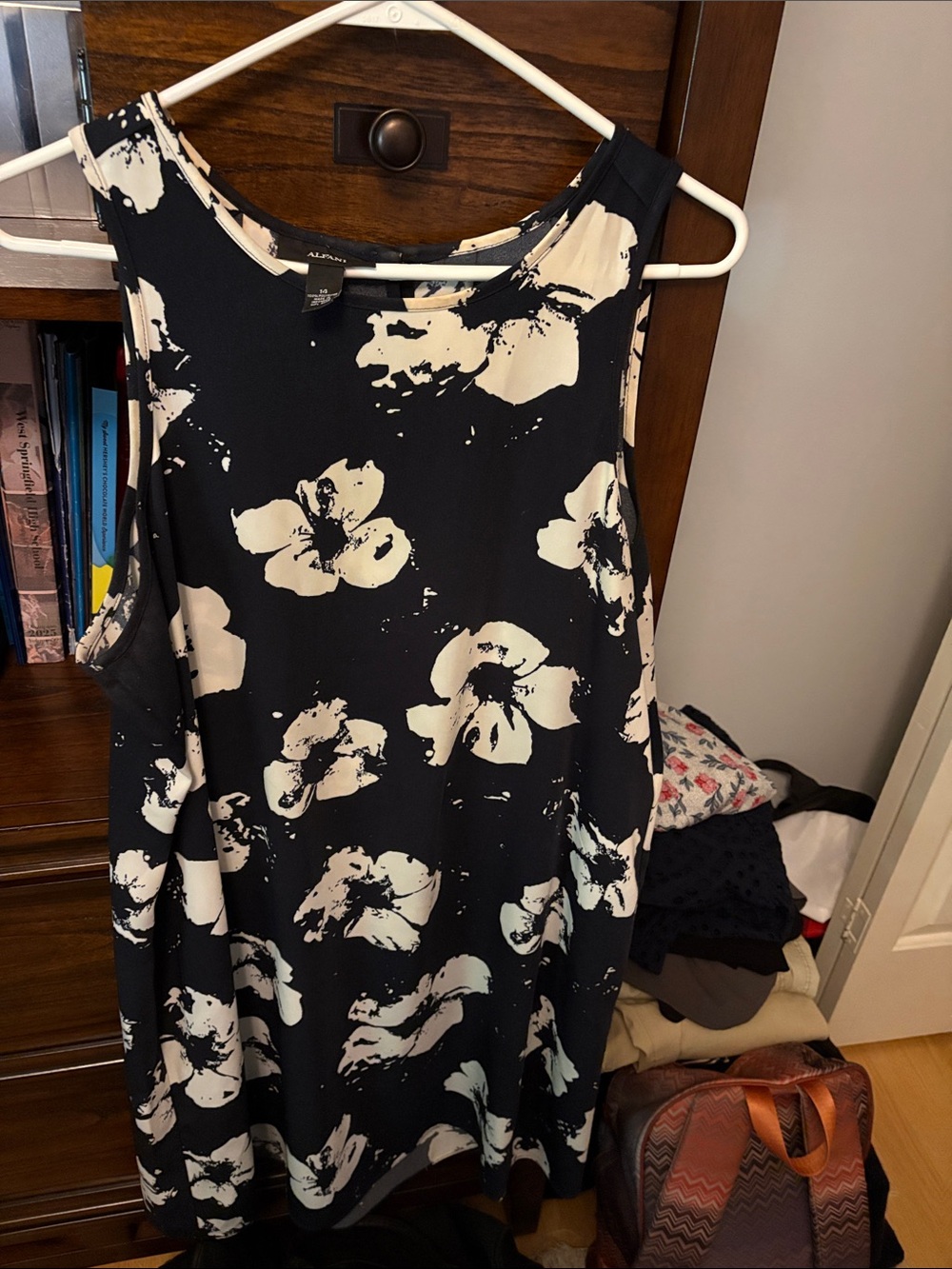 Alfani Black and Cream Floral Tank Top